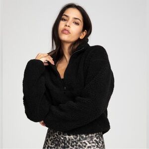 Good American half zip teddy pullover